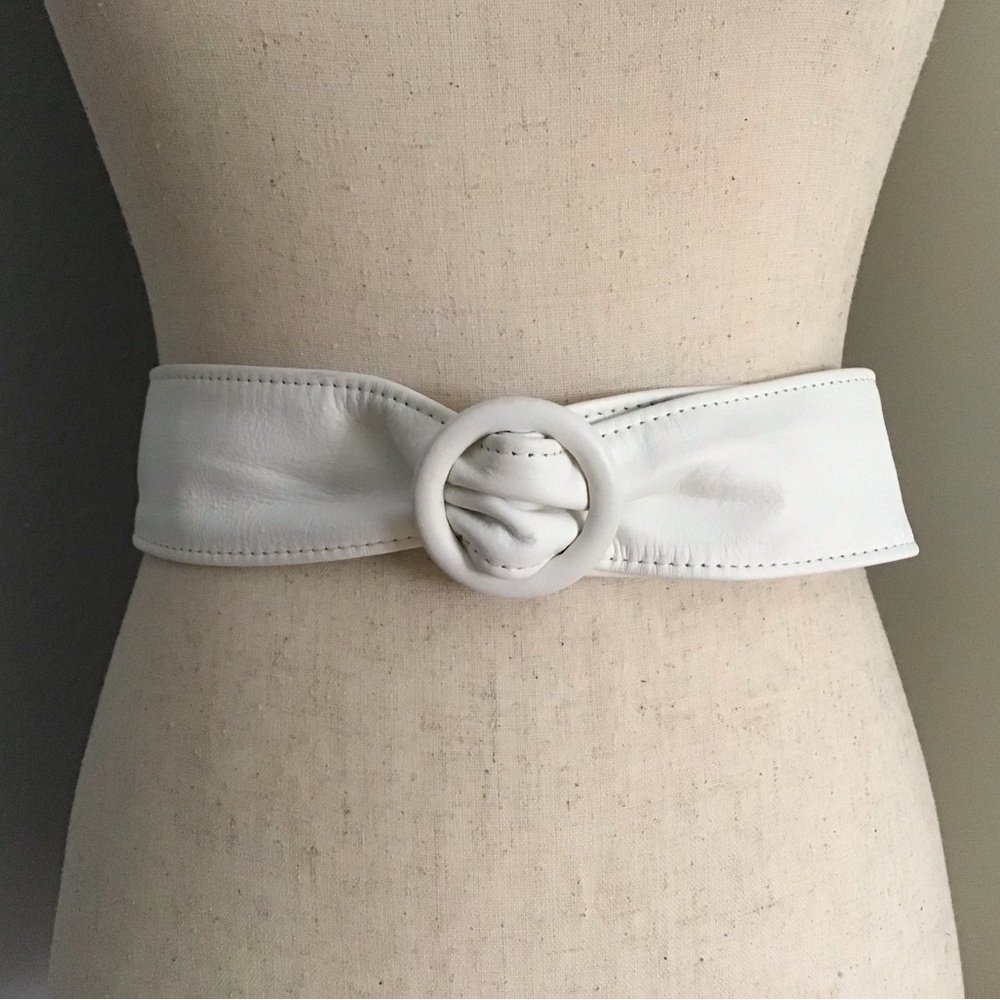 Vintage Leather Belt White Adjustable OS